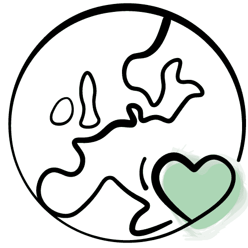 Icon einer Weltkarte mit Herz – Symbol für globale Verantwortung oder Nachhaltigkeit weltweit.