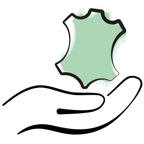 Icon einer Hand, die das Symbol für Leder hält – Symbol für Materialien und Herkunft.