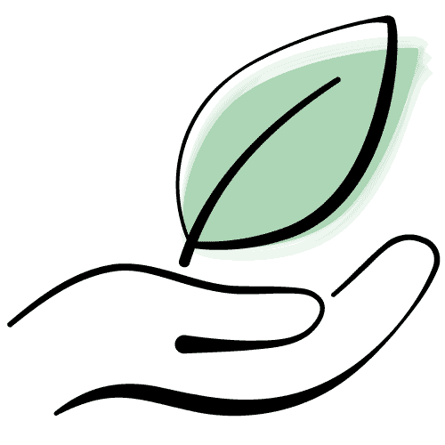 Icon einer Hand, die ein Blatt hält – Symbol für Nachhaltigkeit.