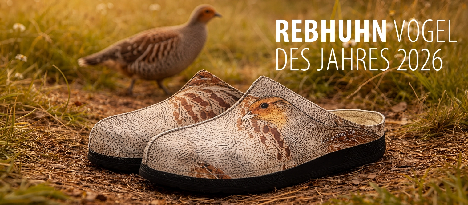 abendliche Sommerstimmung Rebhuhn im Hintergrund - im Vordergrund mit Rebhuhn bedruckter Berkemann Clog
