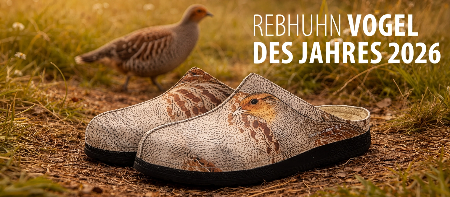 abendliche Sommerstimmung Rebhuhn im Hintergrund - im Vordergrund mit Rebhuhn bedruckter Berkemann Clog